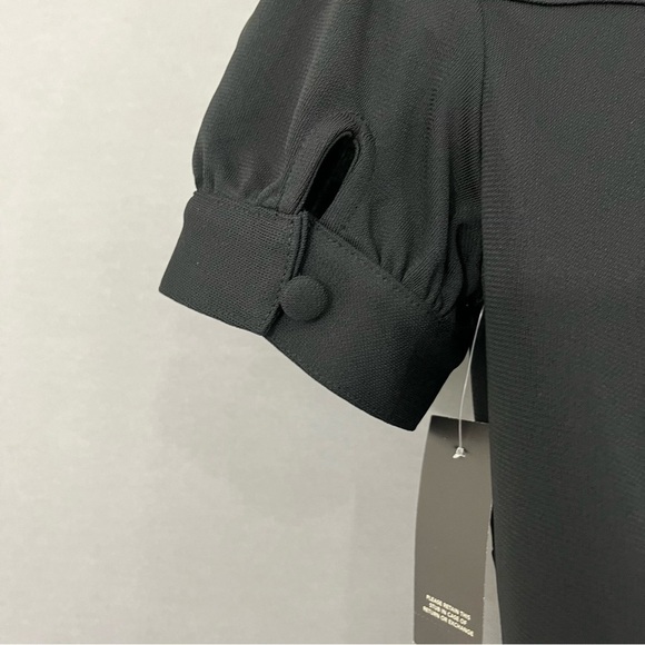 Ann Taylor Loft Black V Neck Button Short Sleeve A Line Dress - Picture 8 of 16